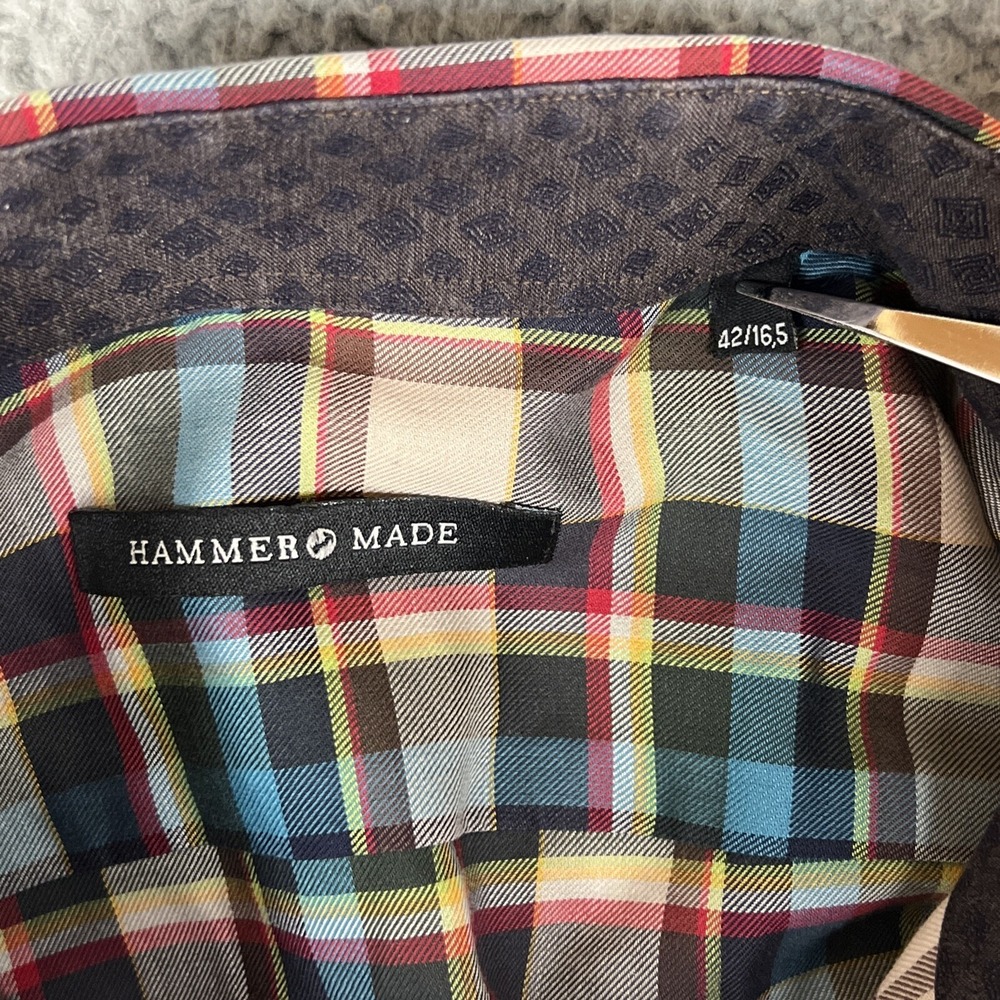 Hammer Made Dress Shirt Mens size 16.5 Multicolor Plaid Flip Cuff Colorful - Picture 9 of 13